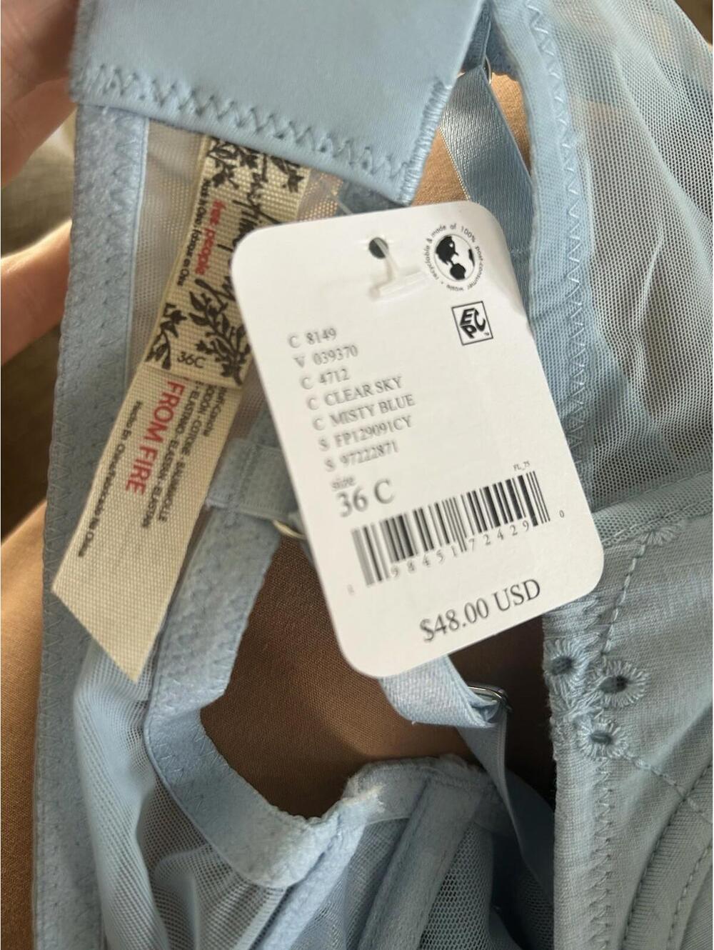 Free People Intimately Home Grown Stretch Cotton Eyelet UW Bra Sz 36C NWT Blue - Picture 5 of 5